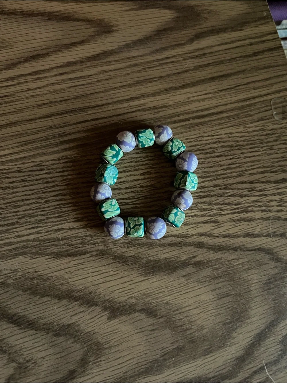 Purple and Green Tribal Bracelet with Patterned Beads